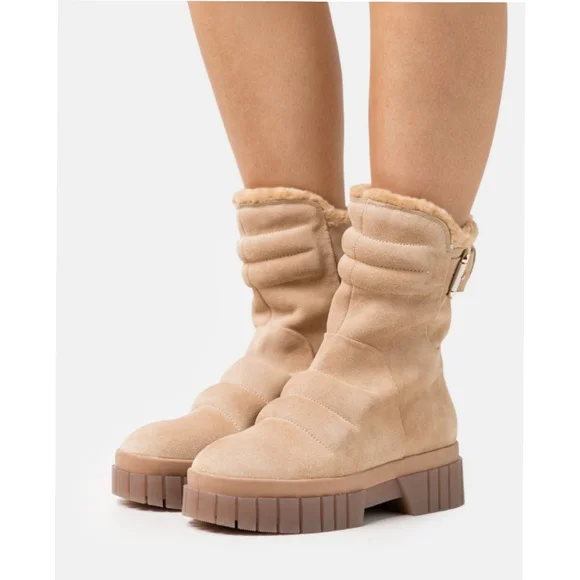 FREE PEOPLE Fable Faux-Fur-Lined Sand-Suede Boots Size 7 - Picture 9 of 16